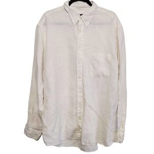 Eddie Bauer Men's XL Tall Button Down Shirt 100% Linen Long Sleeve Band Collar